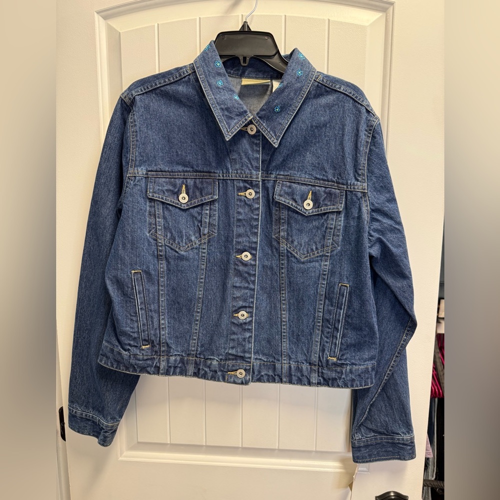 Vintage Liz Claiborne Denim Jacket Embroidered Flowers Sz X-Large New With Tags